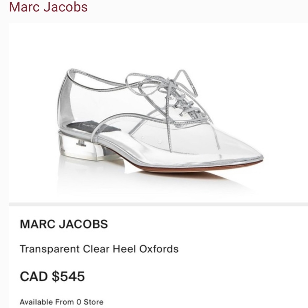Marc Jacobs Transparent Clear Heel Oxfords - New in Box